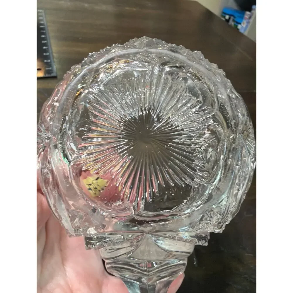 Antique ABP Cut Crystal Glass Creamer Hobstar Diamond Fan Scalloped Rim